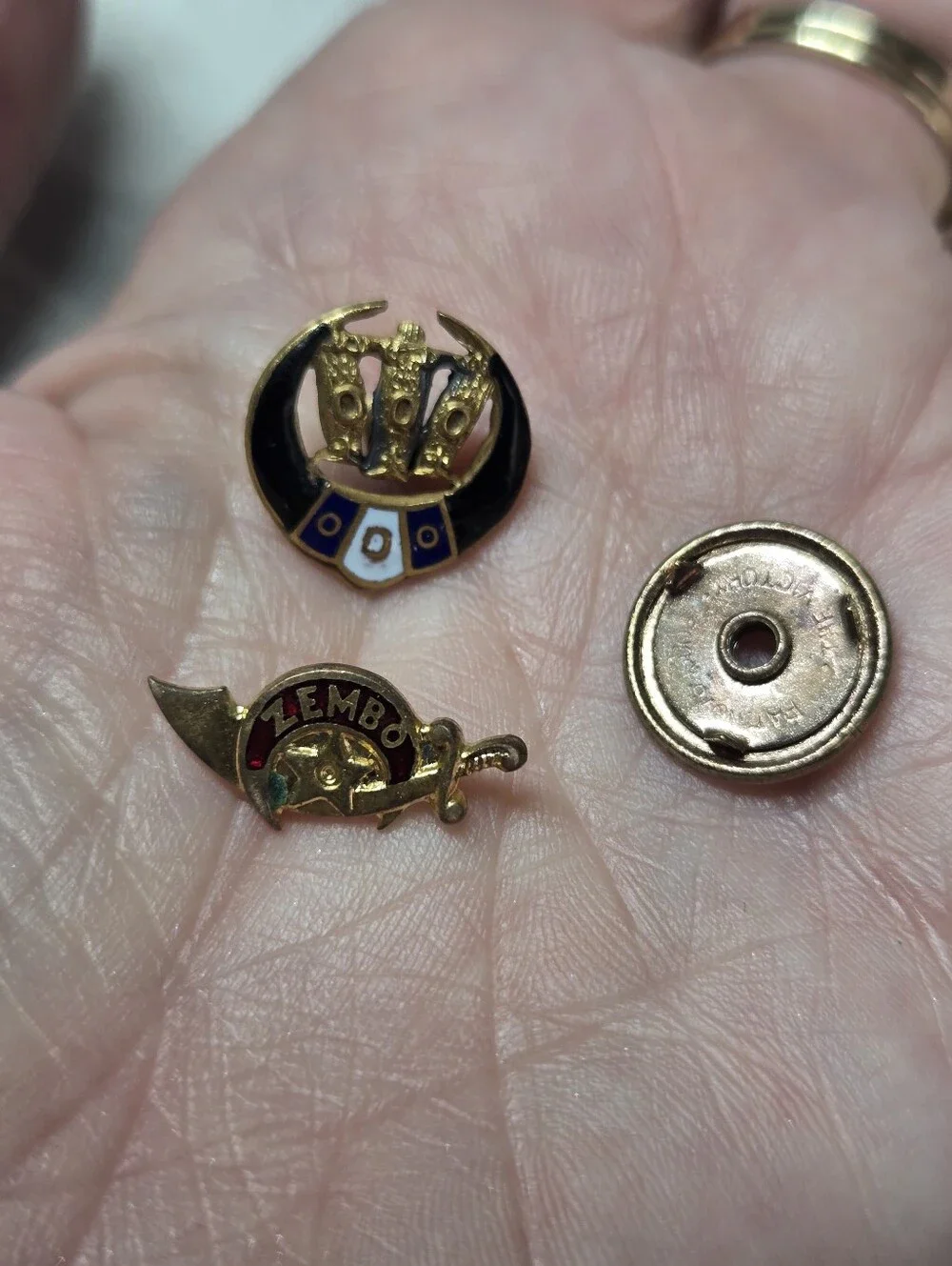 Vintage Gold Filled and Black Enamel Men’s Lapel Pins - Zembo Design